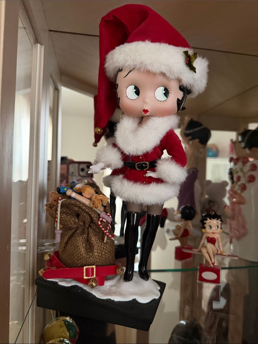 Red Betty Boop Santa Figurine Holiday Decor